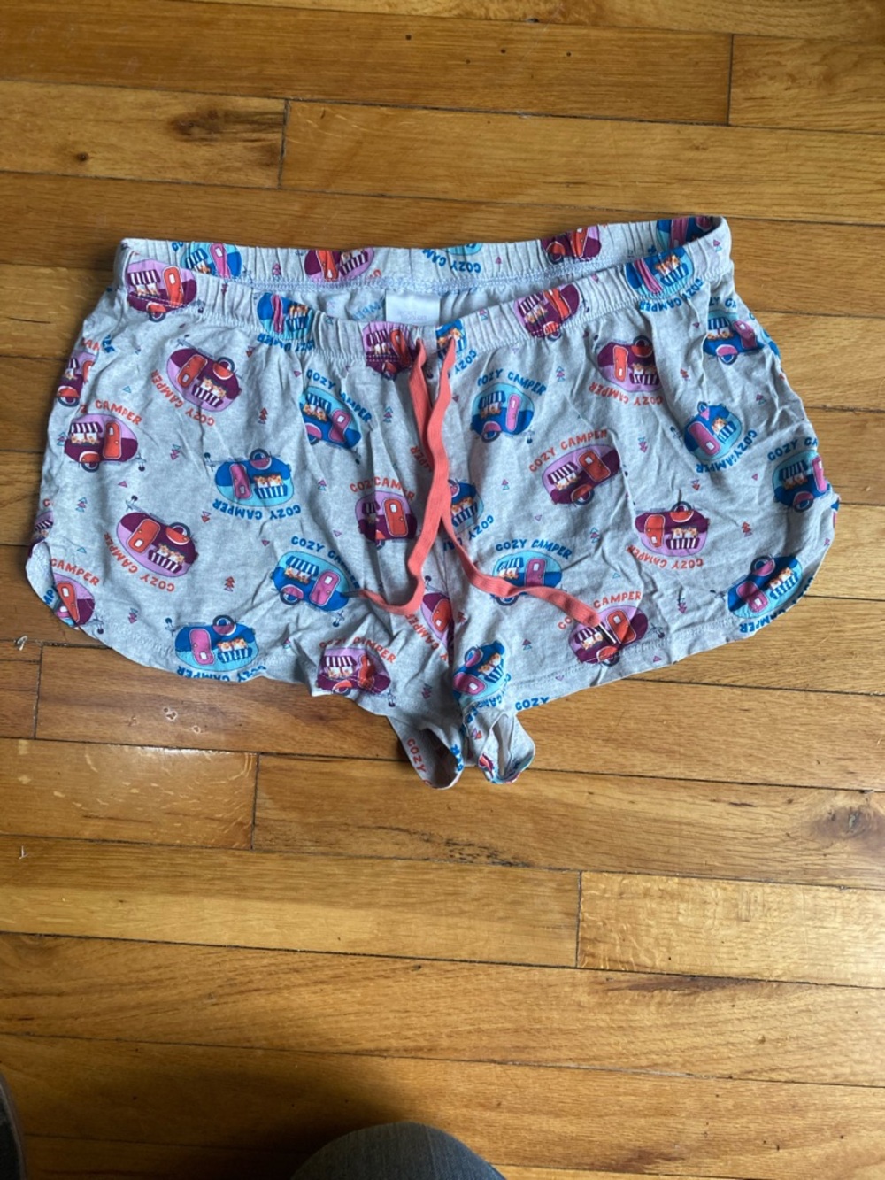 Secret Treasures Women's Gray Lounge Shorts with Pink Drawstring & Camper Print